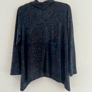 NEW Chico’s TOP Pullover Blouse Sweater Women 3/4 Slv pattern Cowl neck Medium